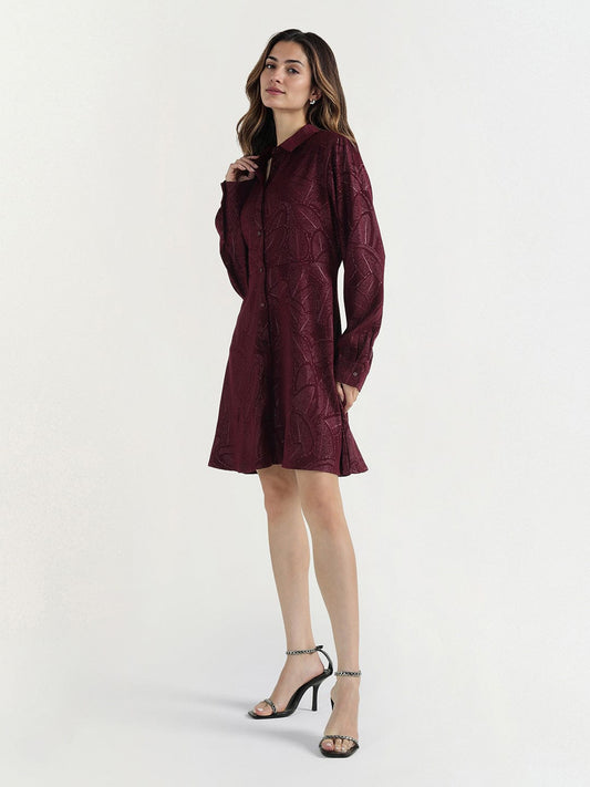 Elle Women Red Printed Collar Dress