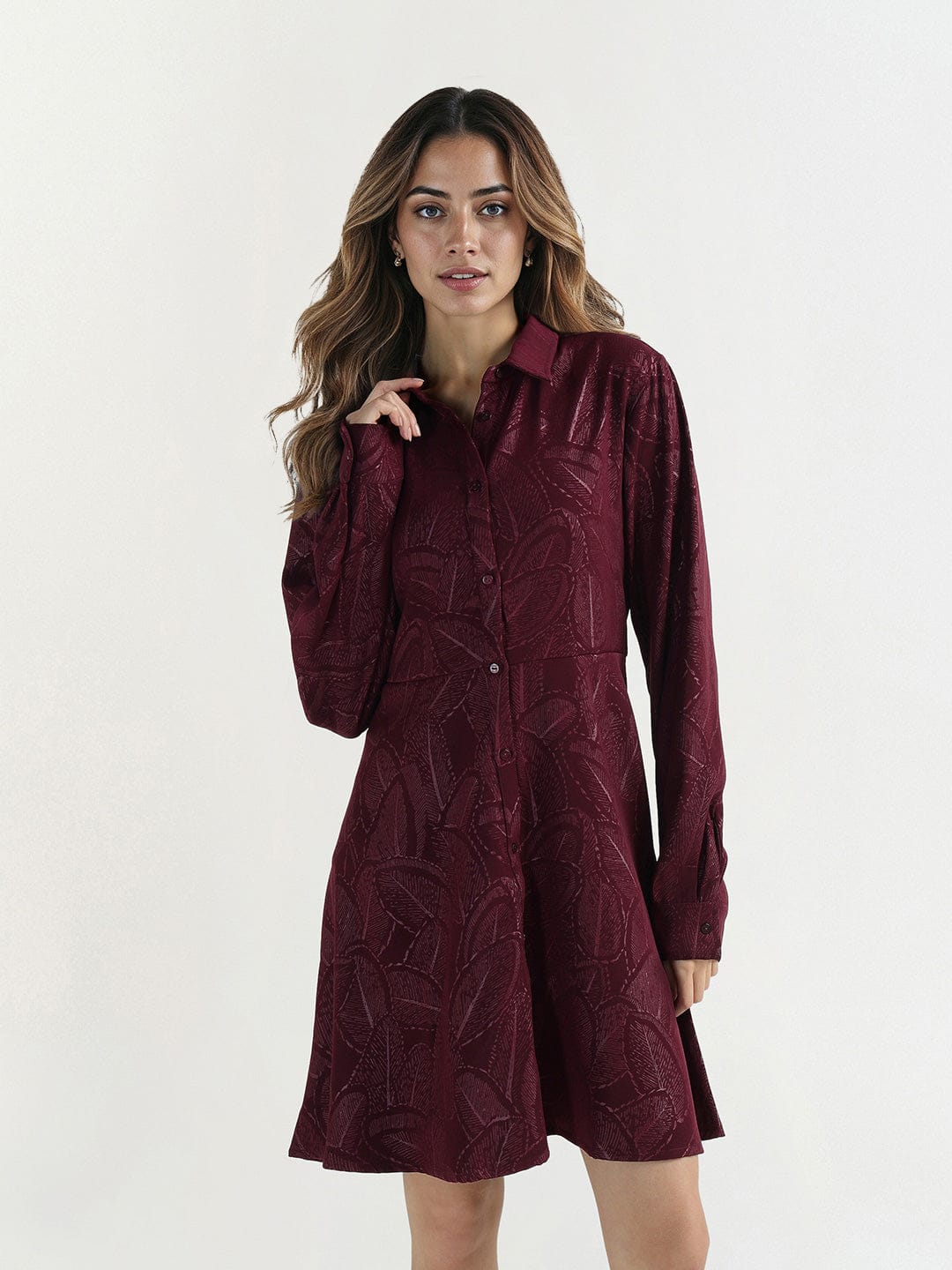 Elle Women Red Printed Collar Dress