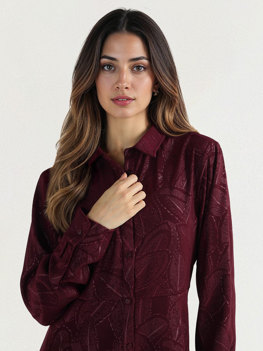 Elle Women Red Printed Collar Dress