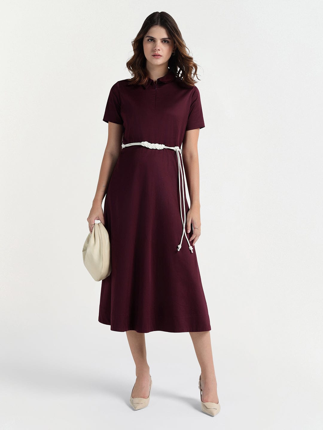 Elle Women Red Solid Collar Dress