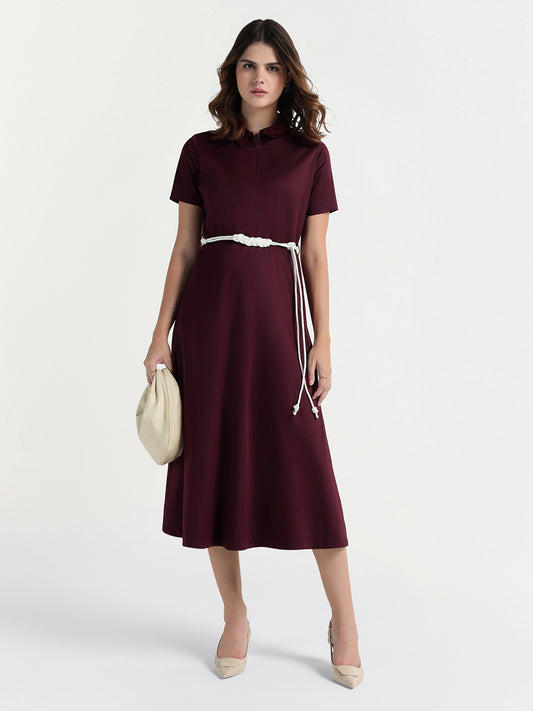 Elle Women Red Solid Collar Dress