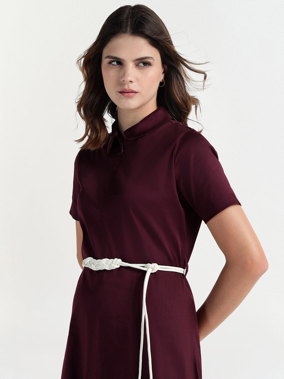 Elle Women Red Solid Collar Dress