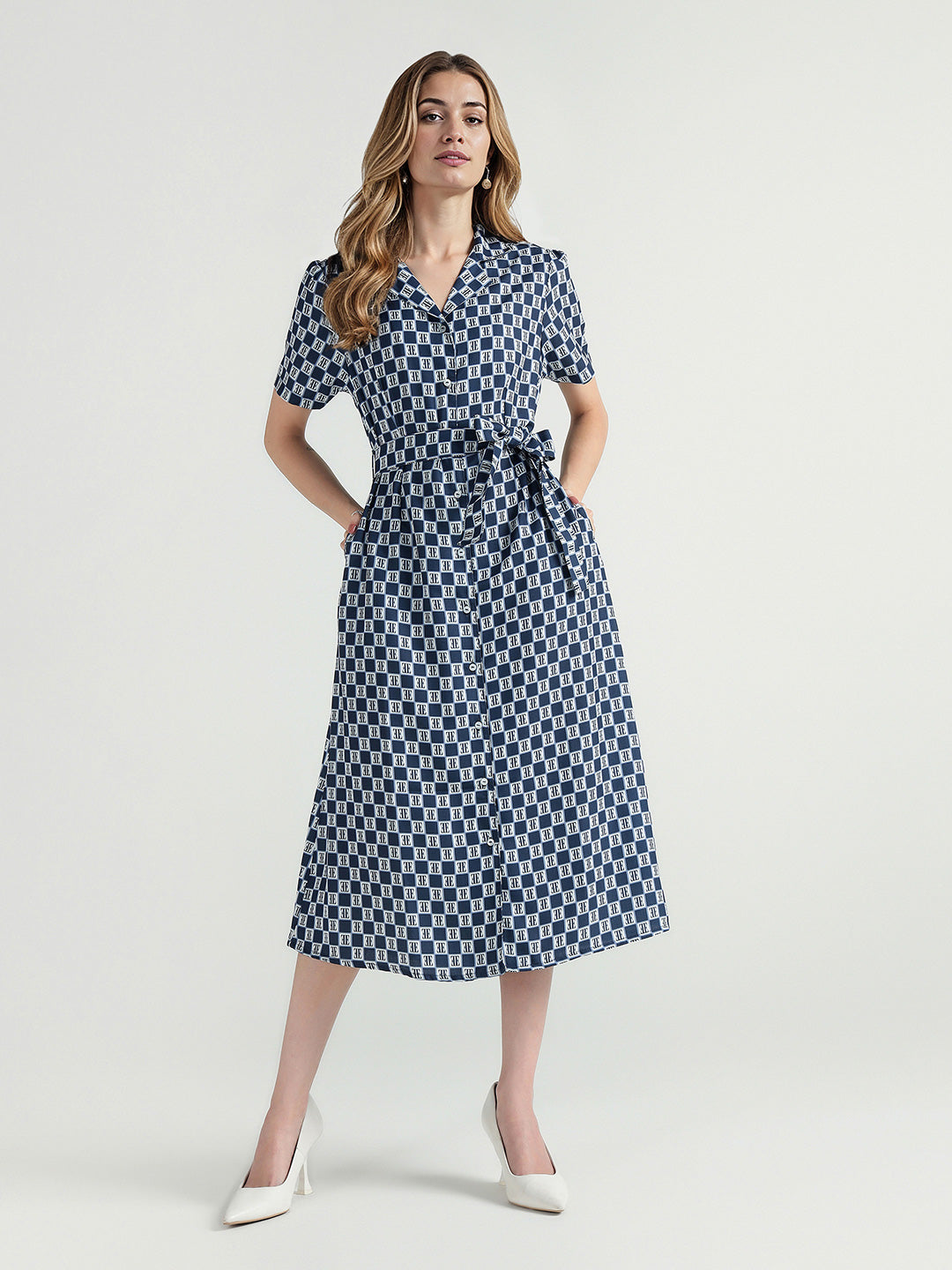 Elle Women Multi Geometric Print Collar Dress
