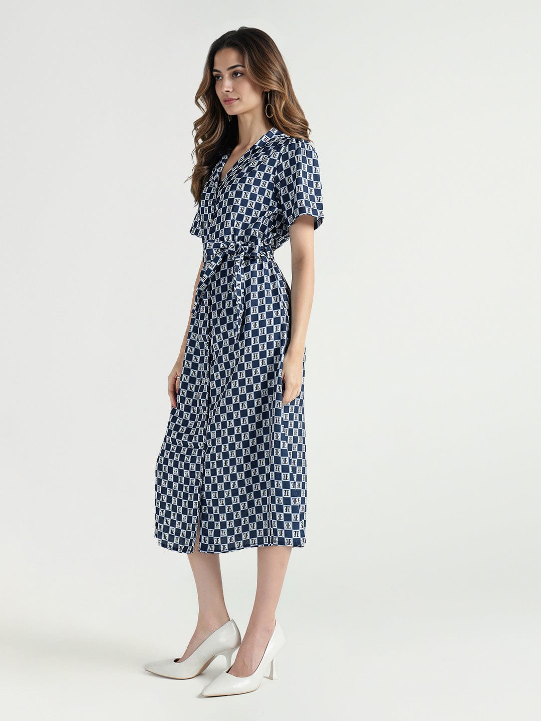 Elle Women Multi Geometric Print Collar Dress