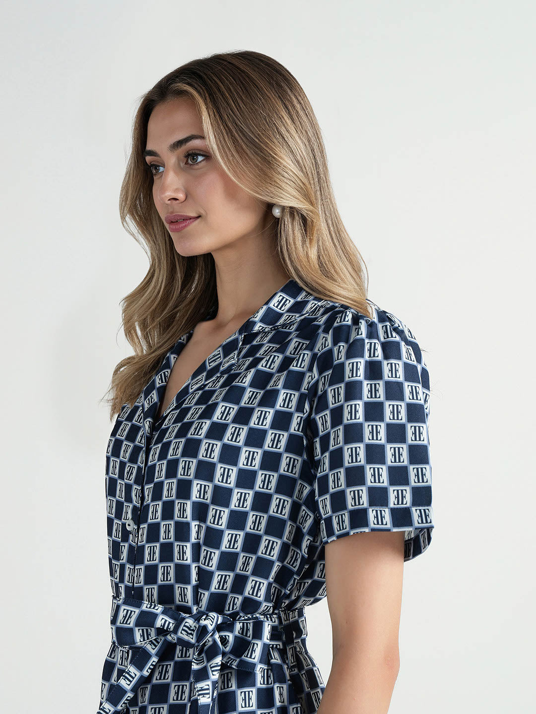 Elle Women Multi Geometric Print Collar Dress