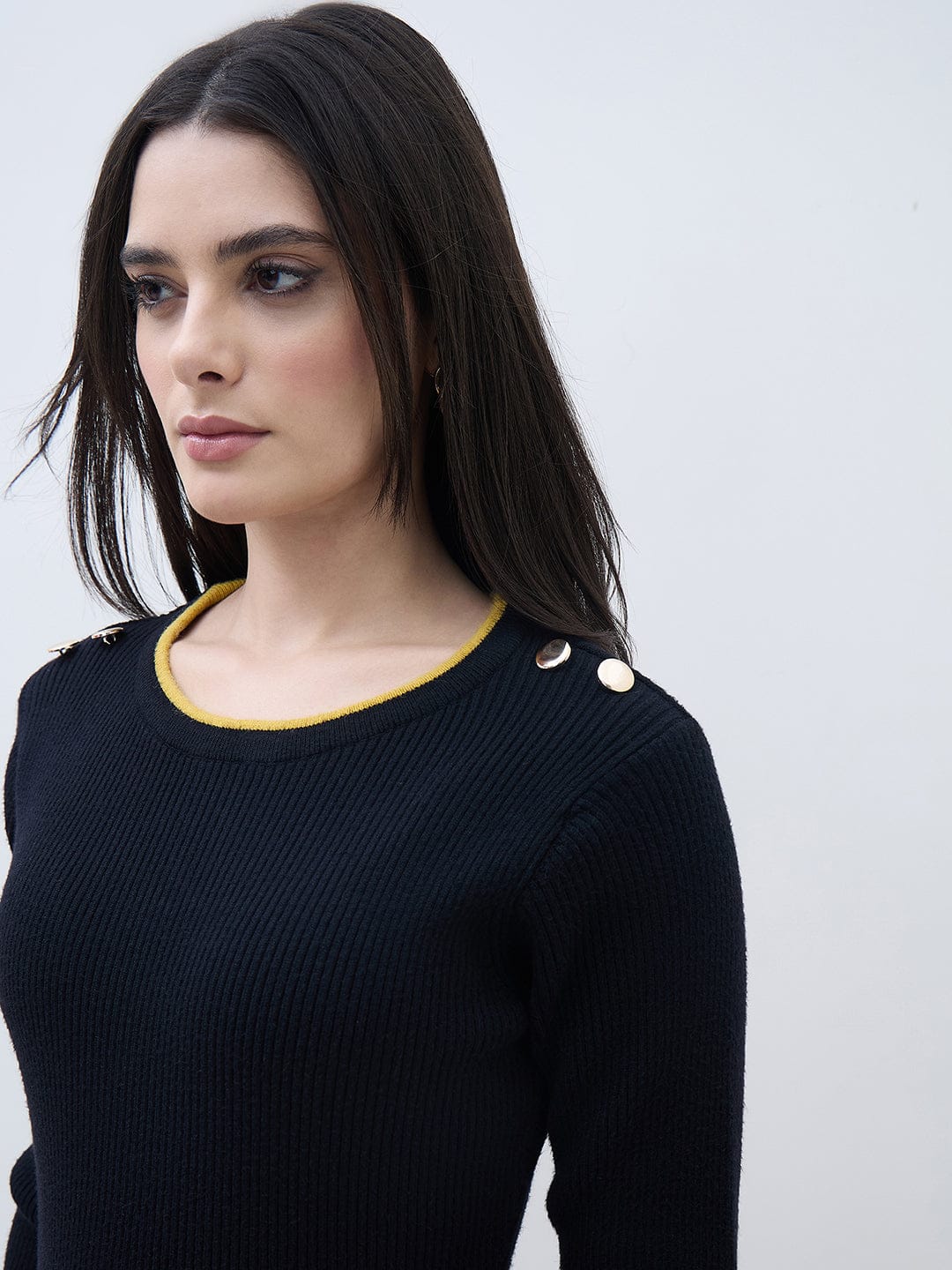 ELLE Women Black Textured Flared Fit Midi Dress