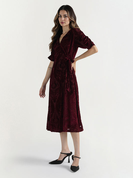 Elle Women Red Printed V Neck Dress