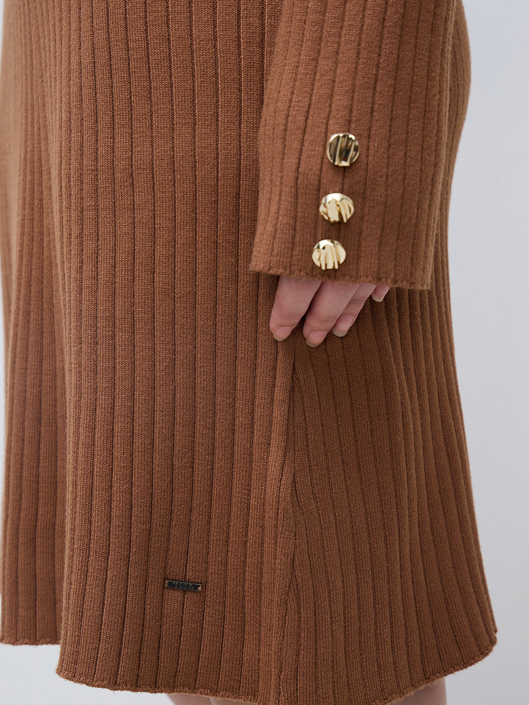 Elle Women Brown Solid Round Neck Fit & Flare Dress