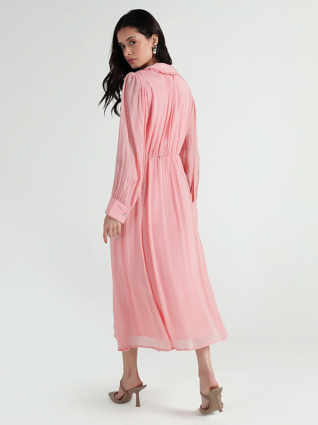 Elle Women Pink Solid Collar Dress