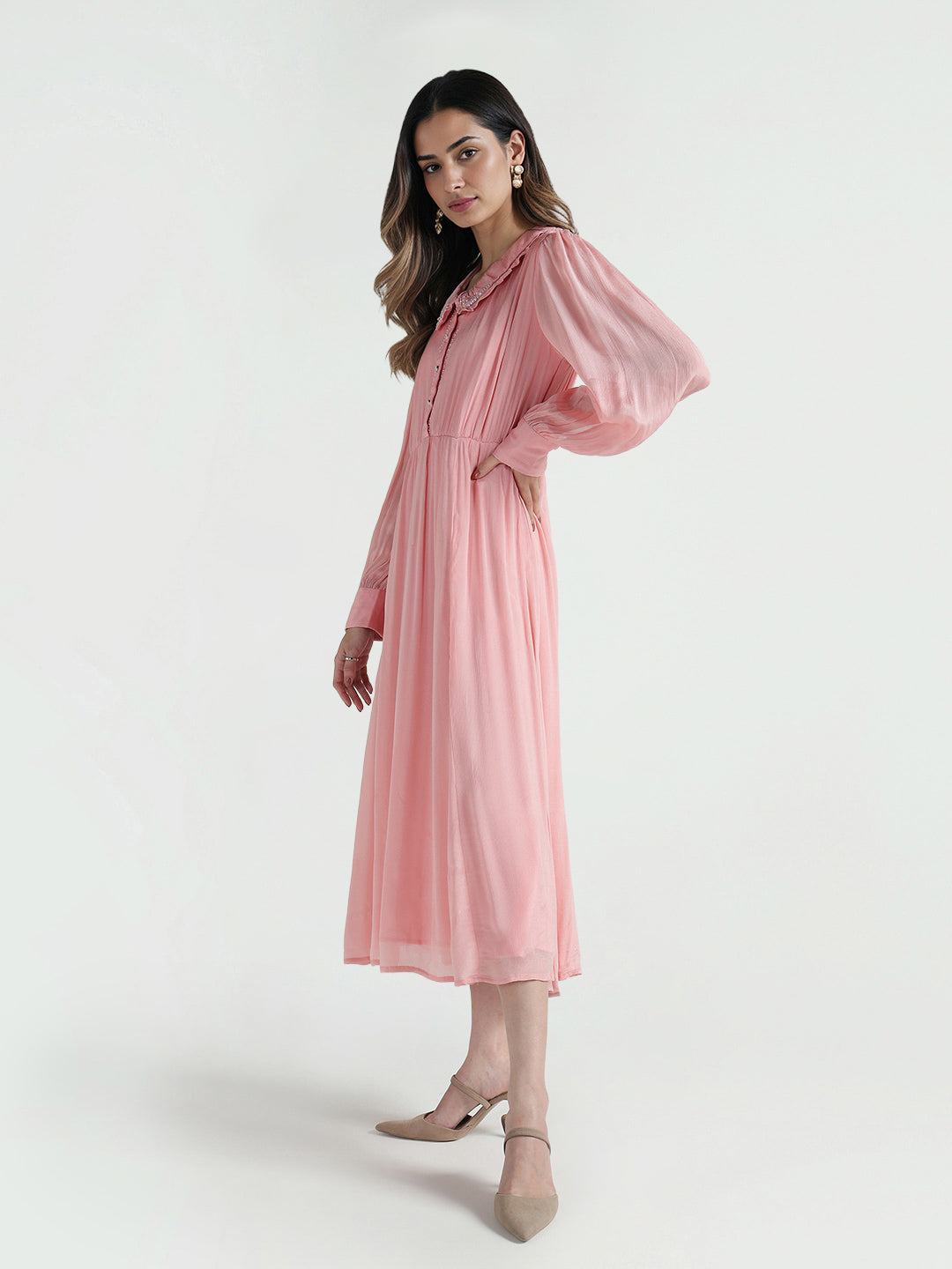 Elle Women Pink Solid Collar Dress