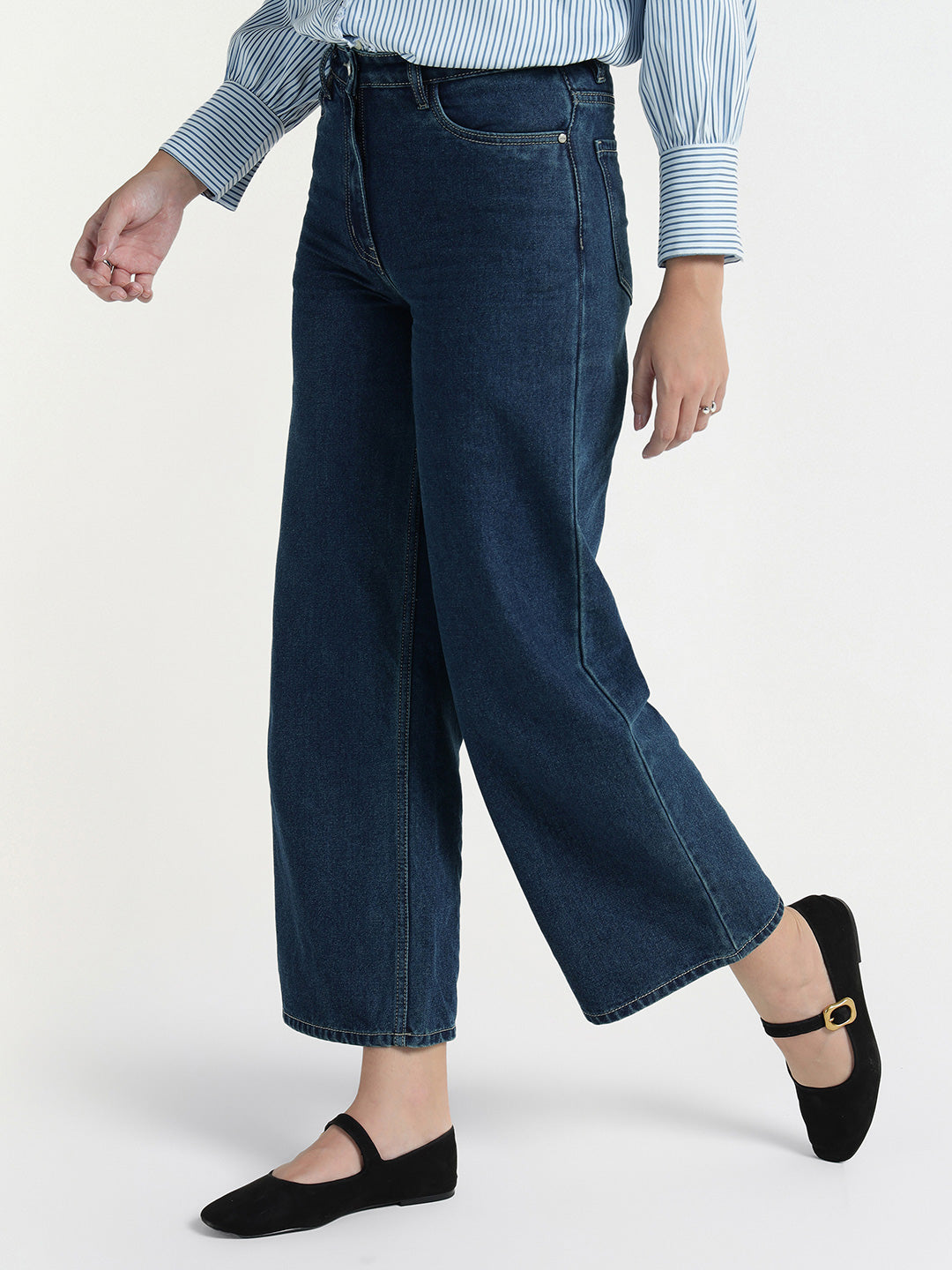 Elle Women Blue Regular Fit Solid Jeans