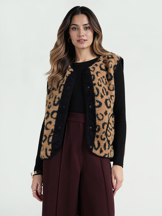 Elle Women Multi Printed Round Neck Jacket