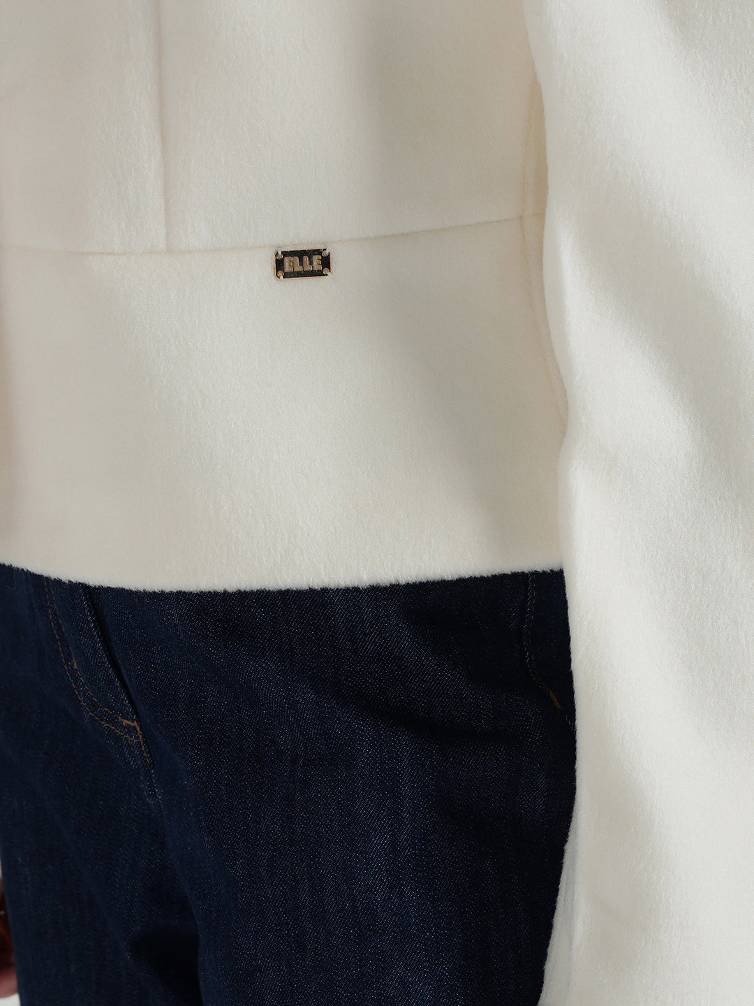 Elle Women Cream Solid Collar Jacket