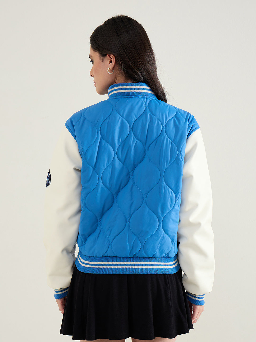 ELLE Women Blue Embroidered Band Collar Jacket