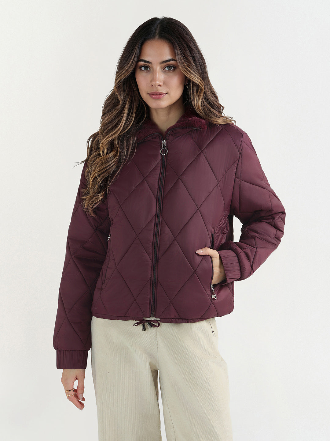 Elle Women Red Checks Collar Jacket