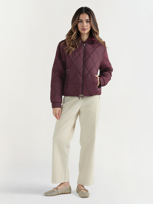 Elle Women Red Checks Collar Jacket