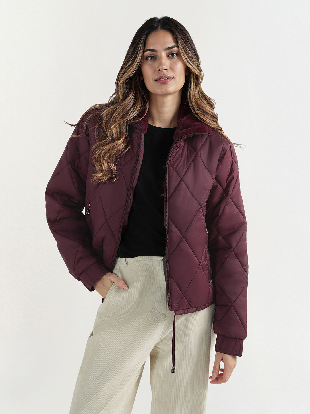 Elle Women Red Checks Collar Jacket