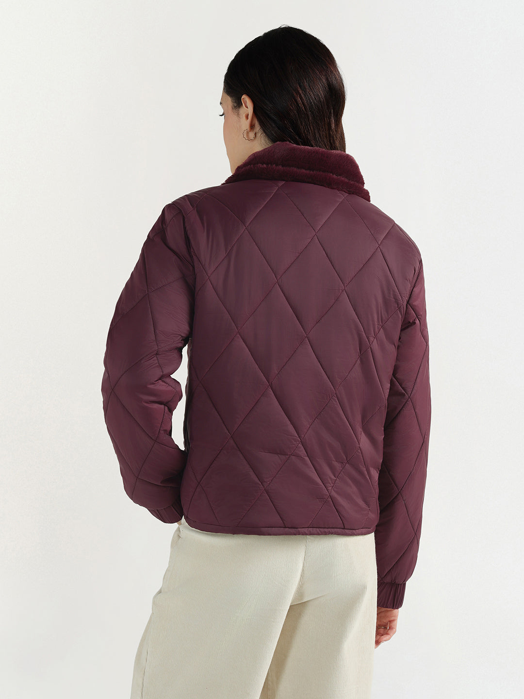 Elle Women Red Checks Collar Jacket