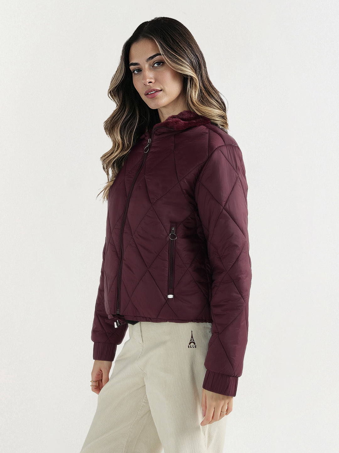 Elle Women Red Checks Collar Jacket