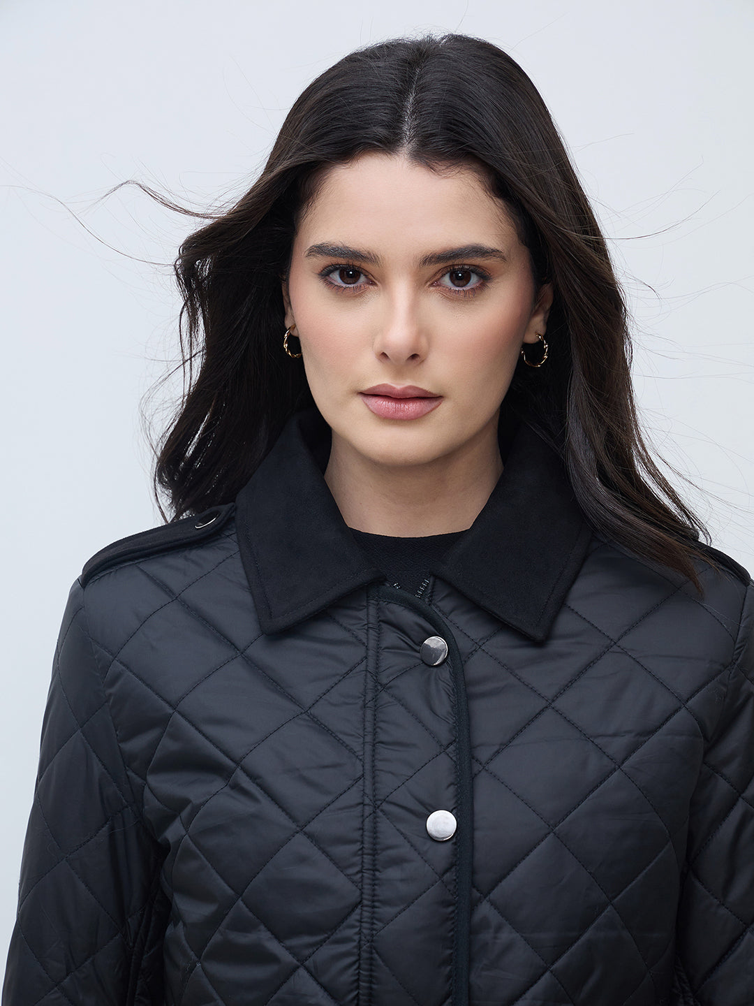 Elle Women Black Solid Collared Jacket