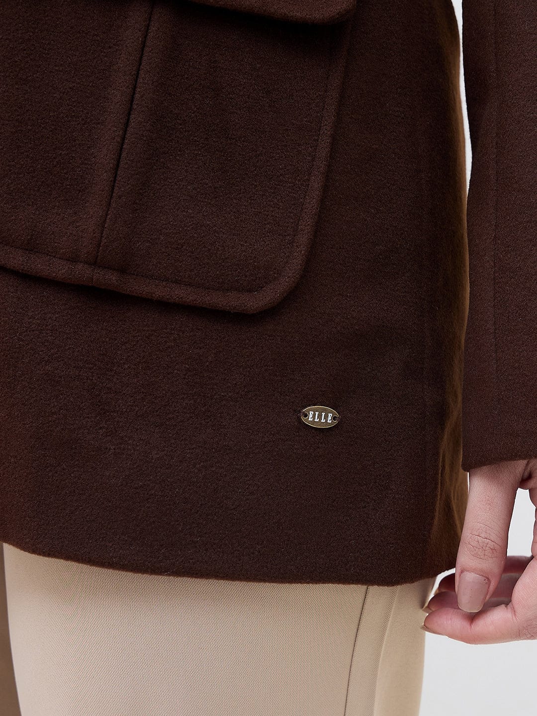 ELLE Women Brown Notch Lapel Oversize Fit Jacket