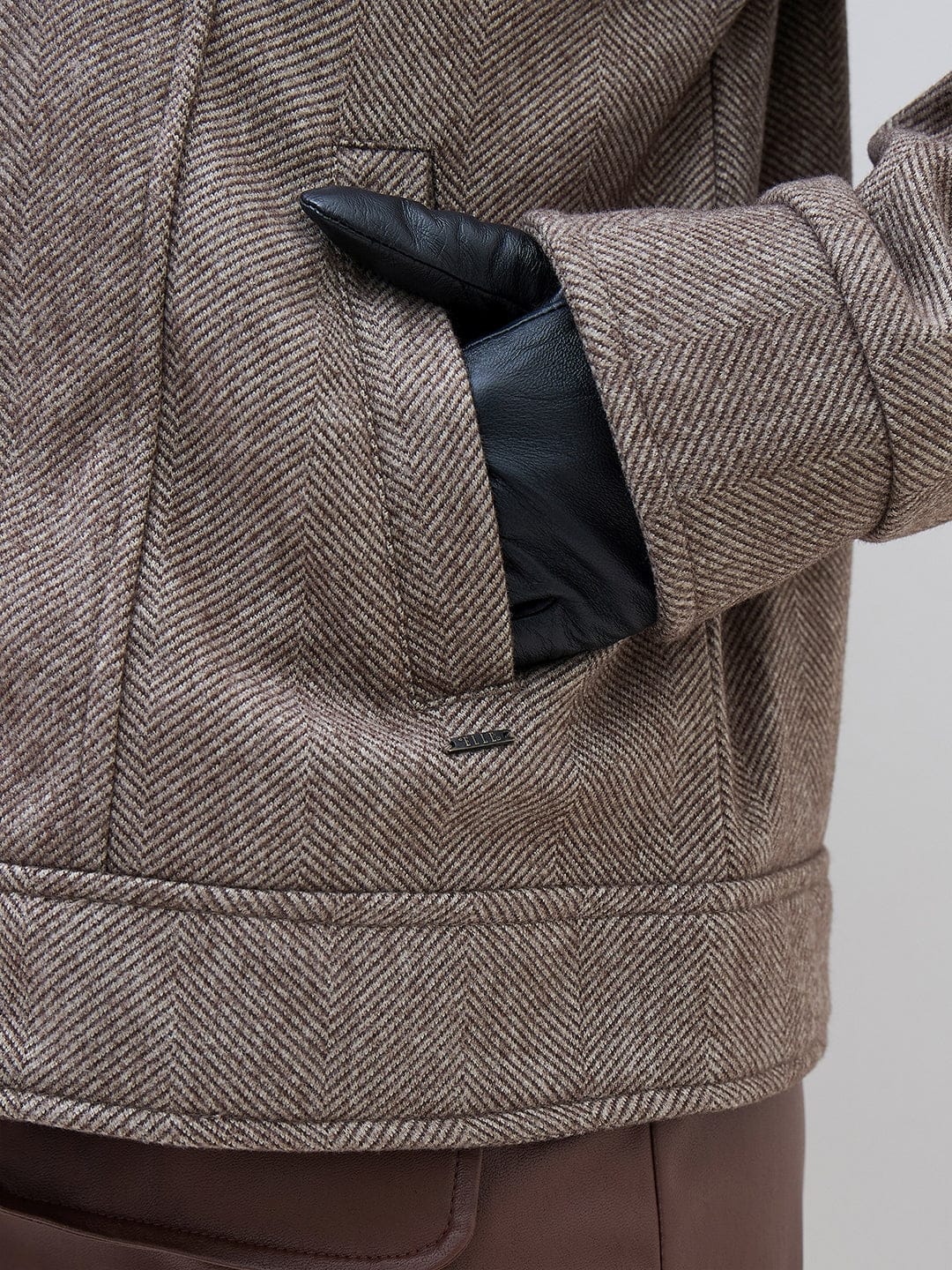 ELLE Women Brown Textured High Neck Oversize Bomber Jacket