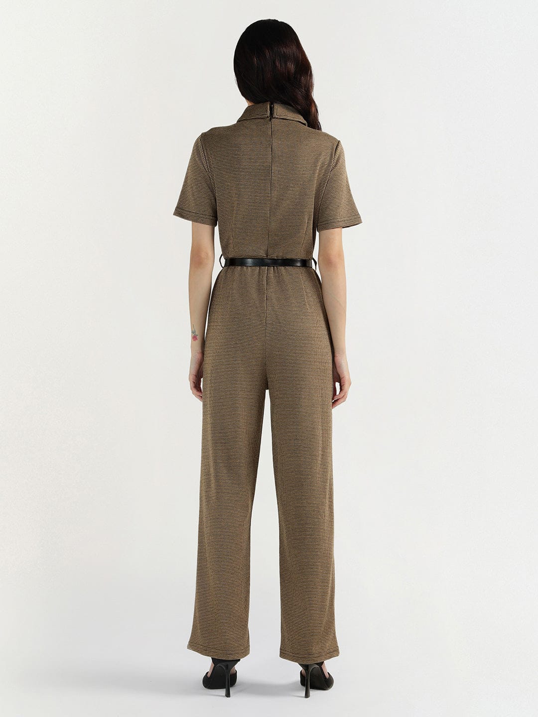 Elle Women Multi Houndstooth Collar Jumpsuit