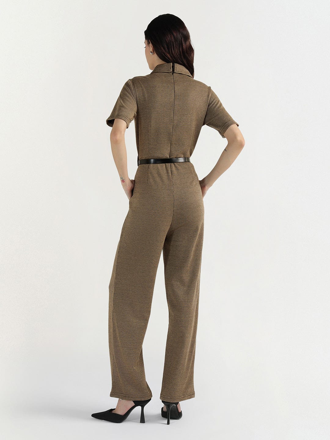 Elle Women Multi Houndstooth Collar Jumpsuit