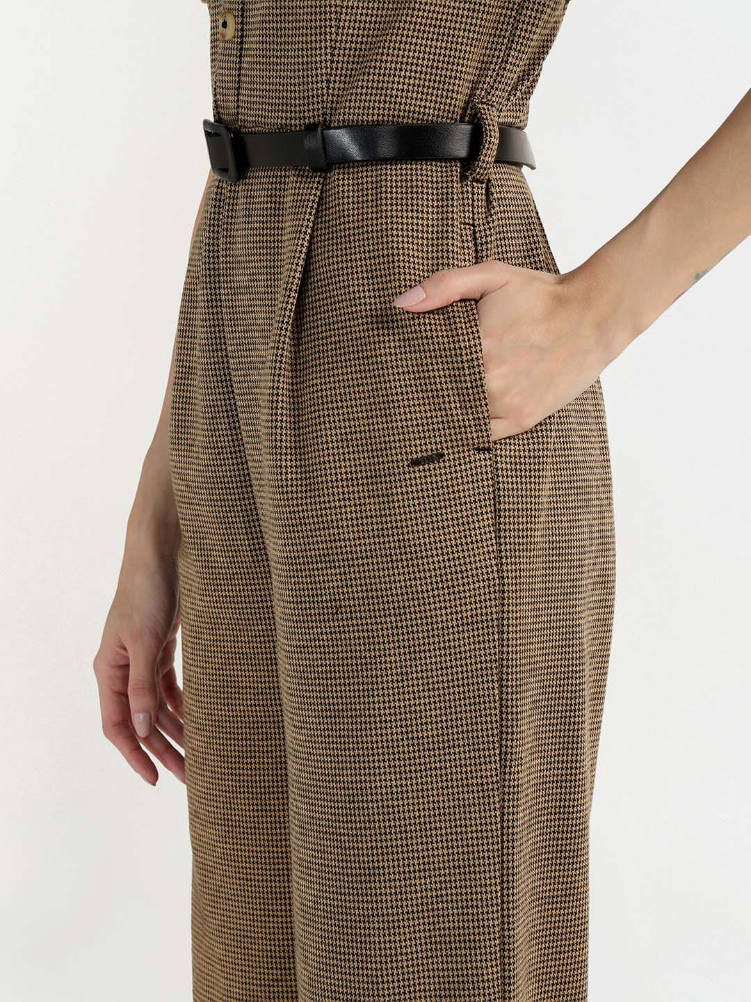 Elle Women Multi Houndstooth Collar Jumpsuit