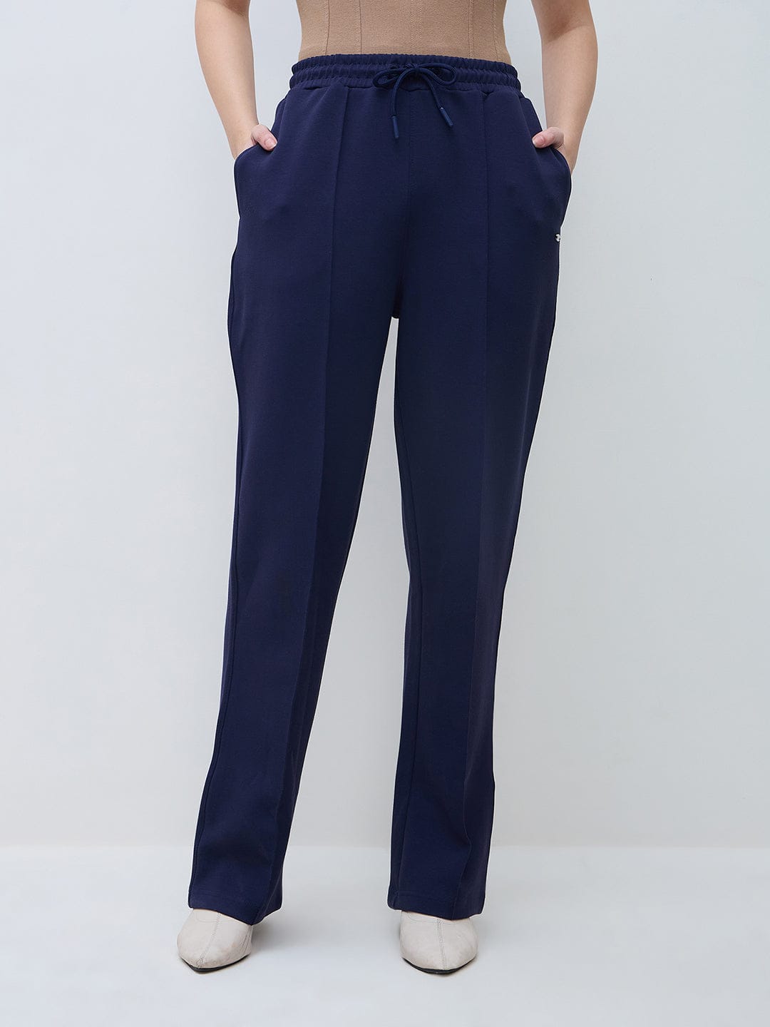 Elle Women Navy Blue Solid Sweat Pant