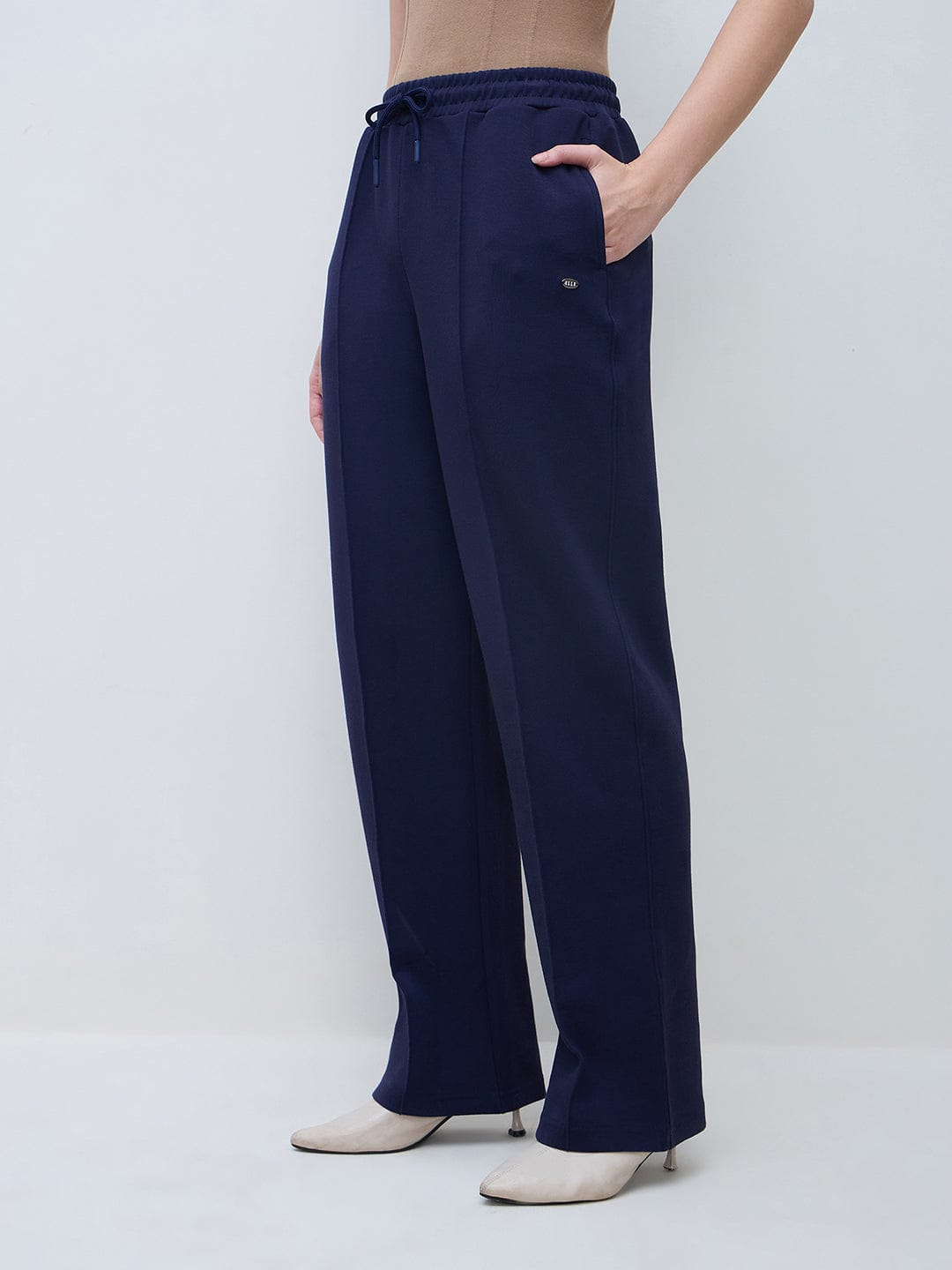 Elle Women Navy Blue Solid Sweat Pant