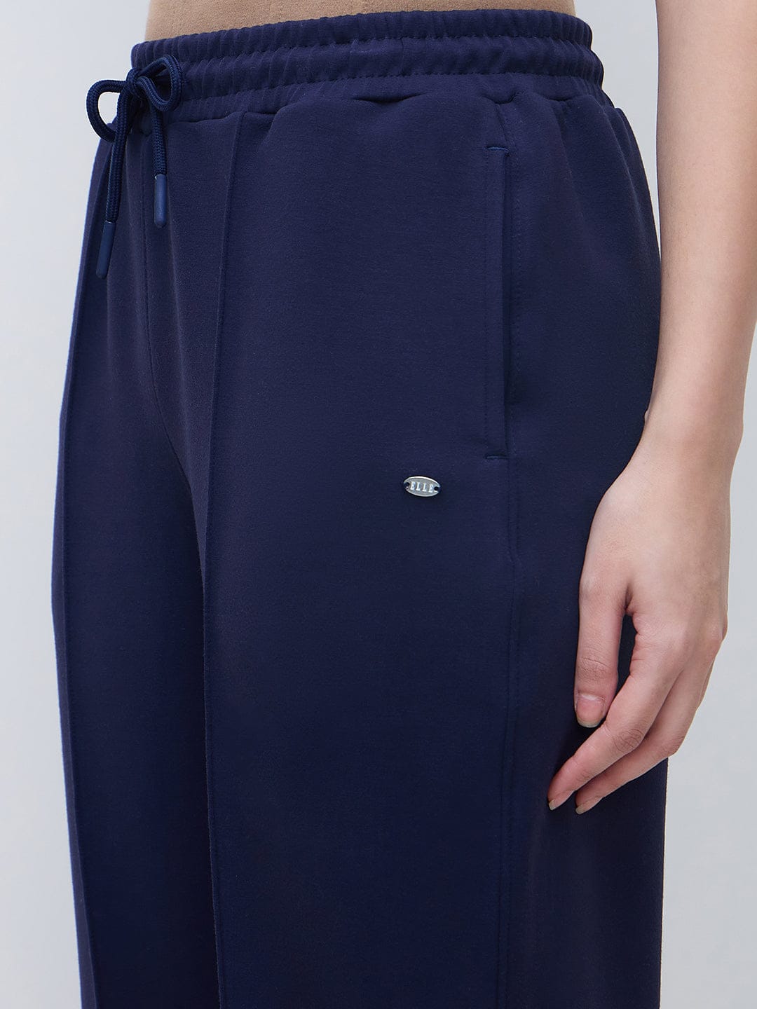 Elle Women Navy Blue Solid Sweat Pant
