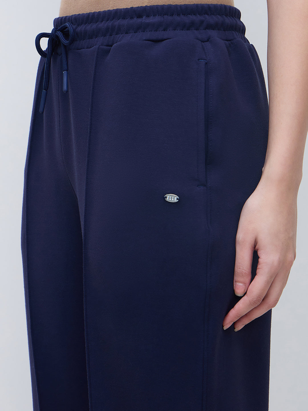 Elle Women Navy Blue Solid Sweat Pant