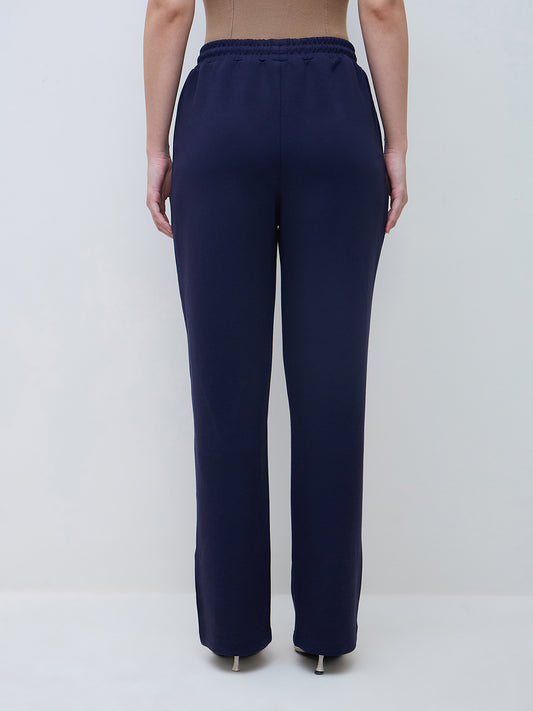 Elle Women Navy Blue Solid Sweat Pant