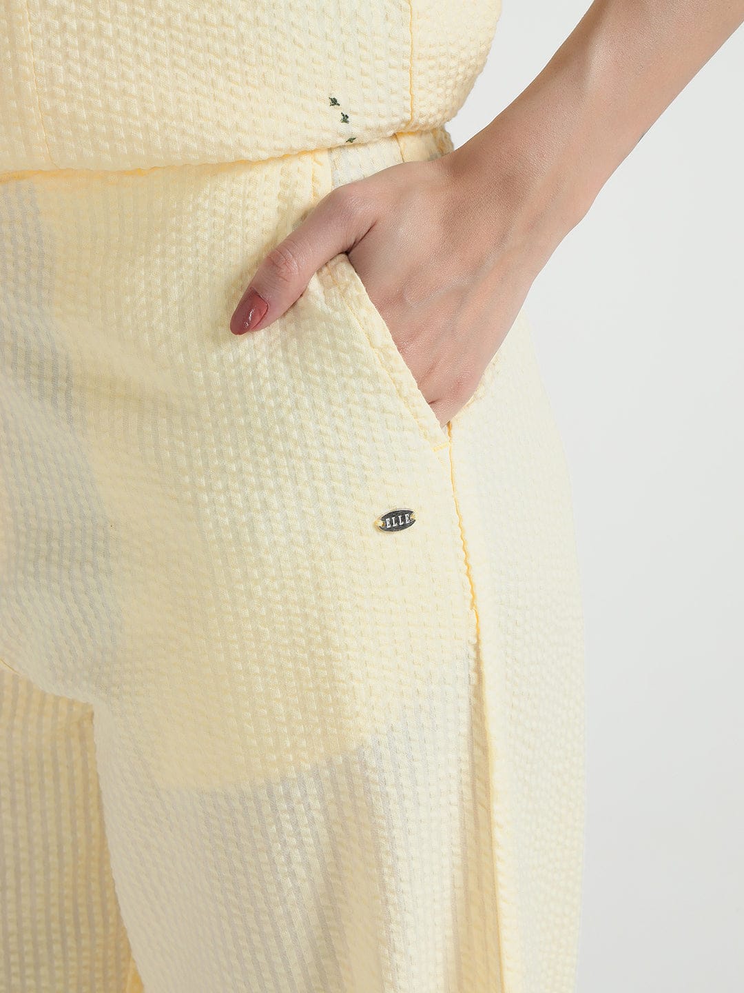 Elle Women Cream Regular Fit Embroidered Trouser