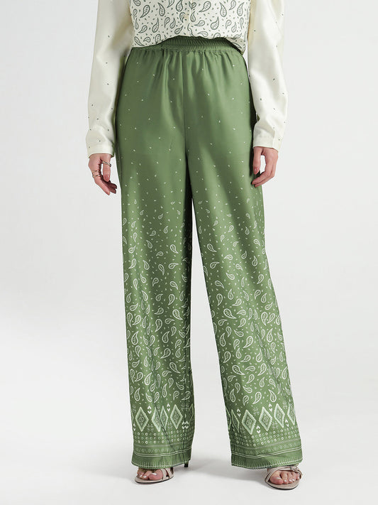 Elle Women Green Regular Fit Printed Trouser