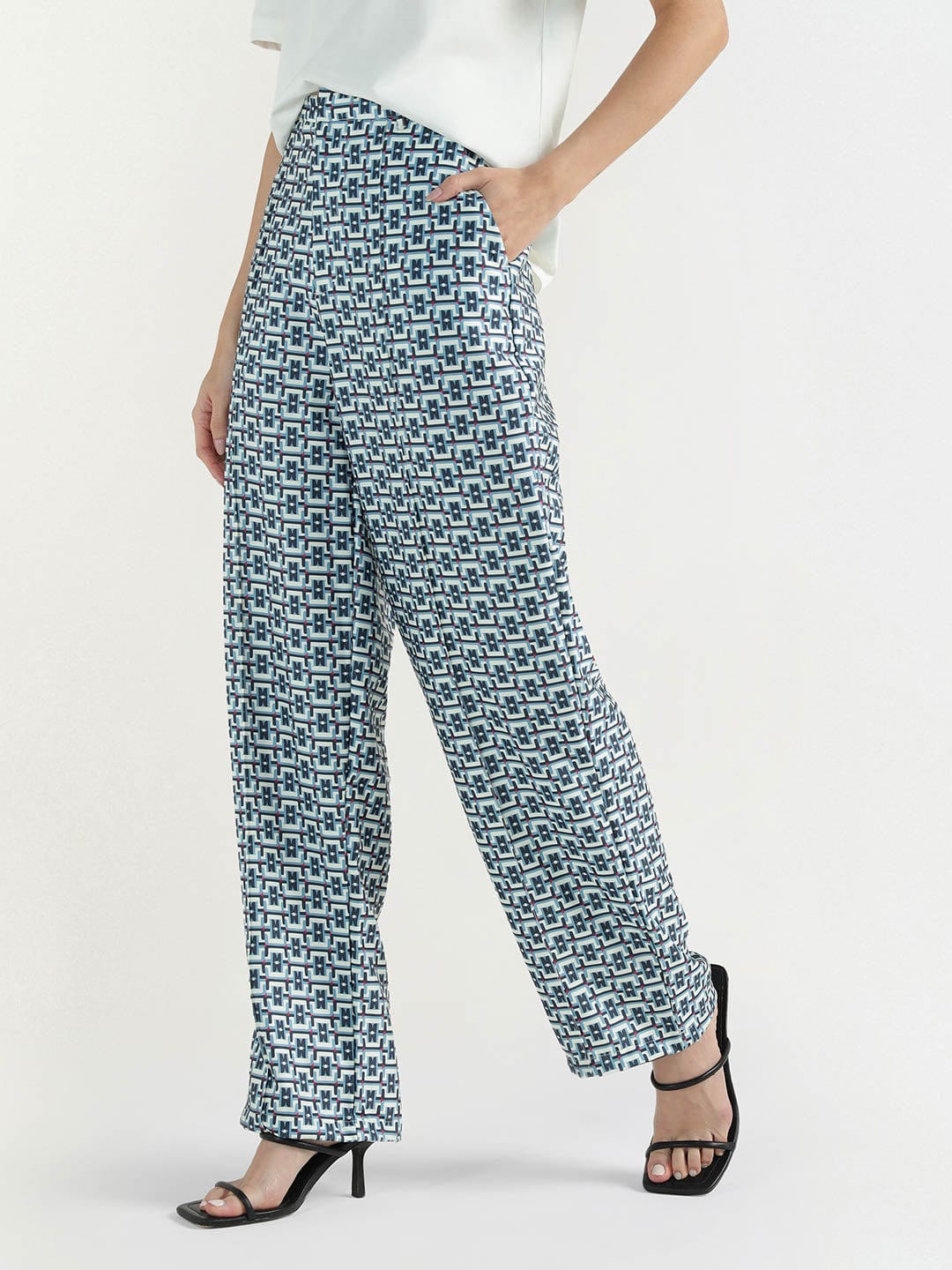 Elle Women Multi Relaxed Fit Geometric Print Trouser