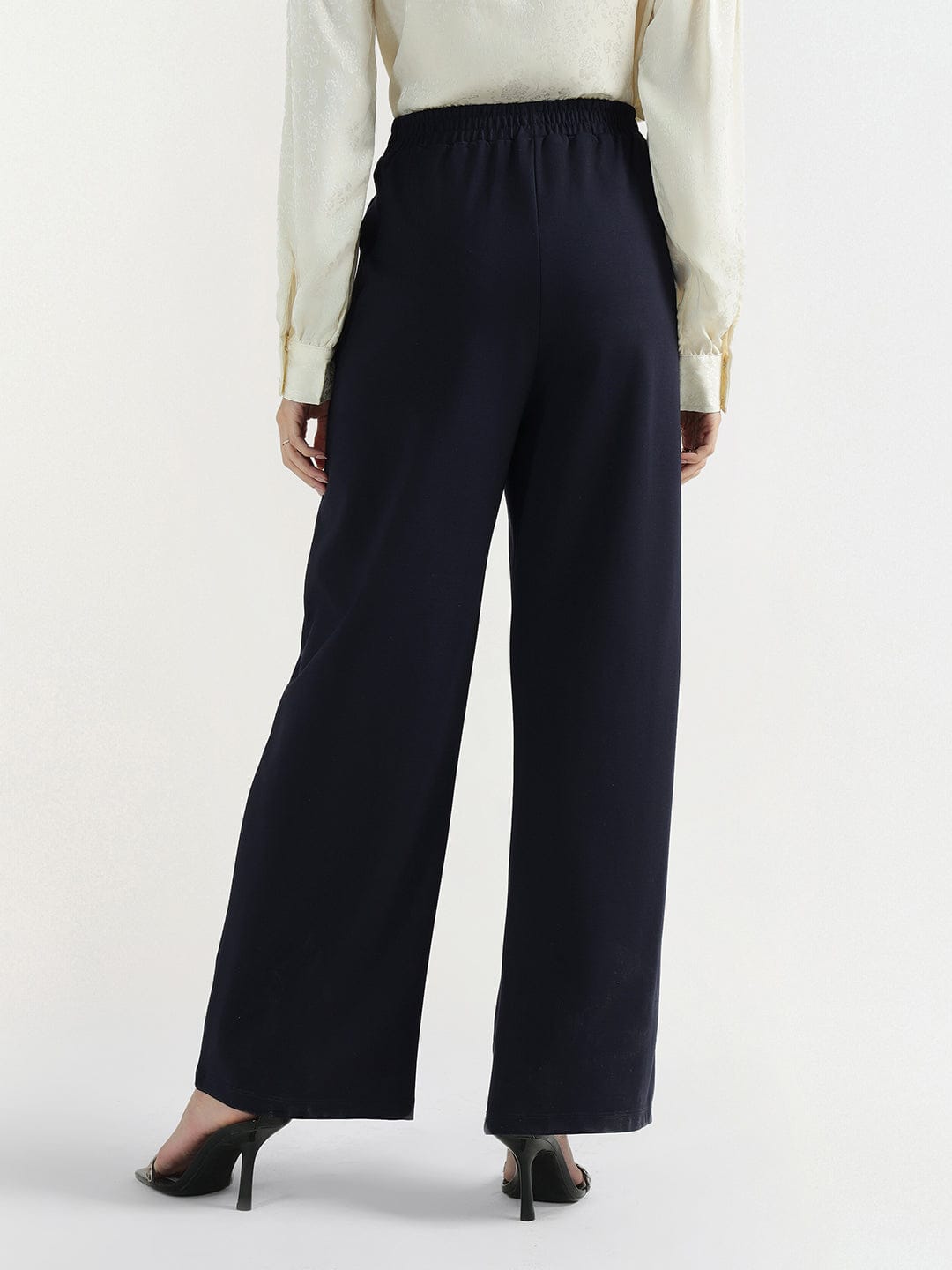 Elle Women Blue Regular Fit Solid Trouser