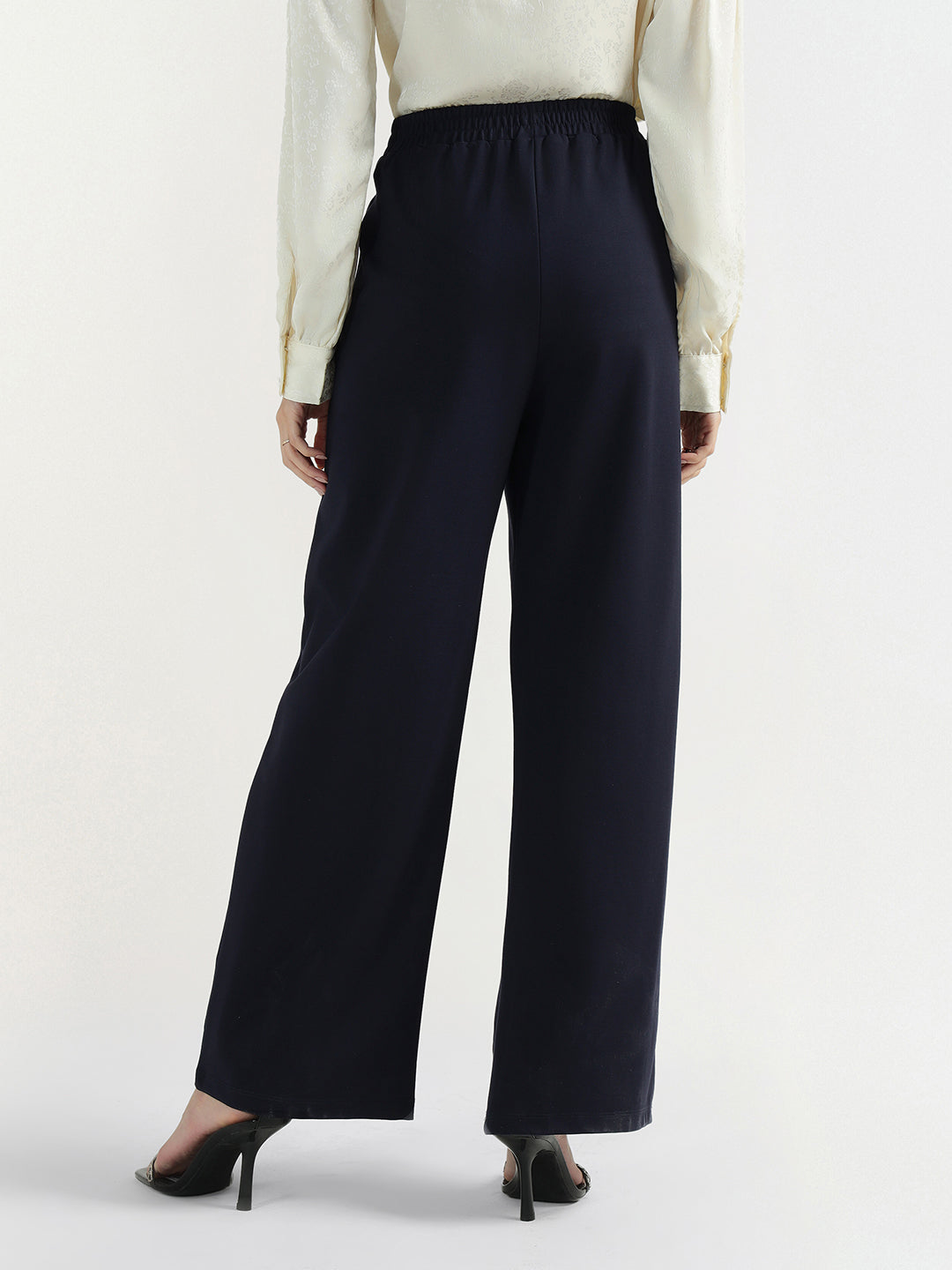 Elle Women Blue Regular Fit Solid Trouser