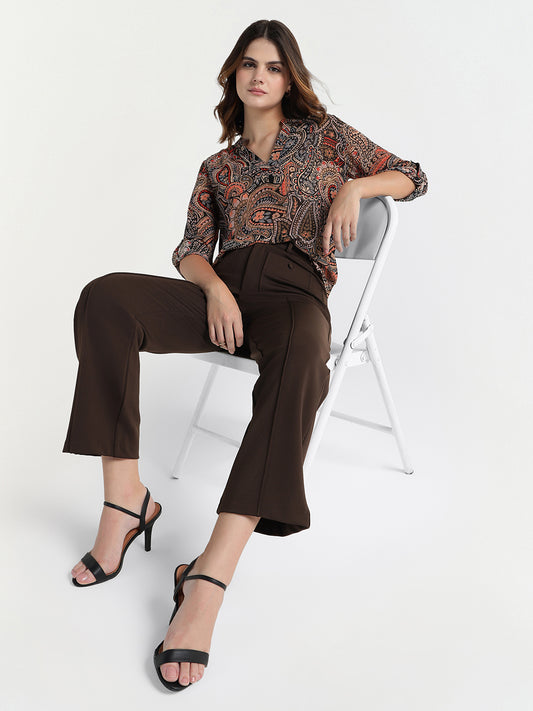 Elle Women Brown Regular Fit Solid Trouser
