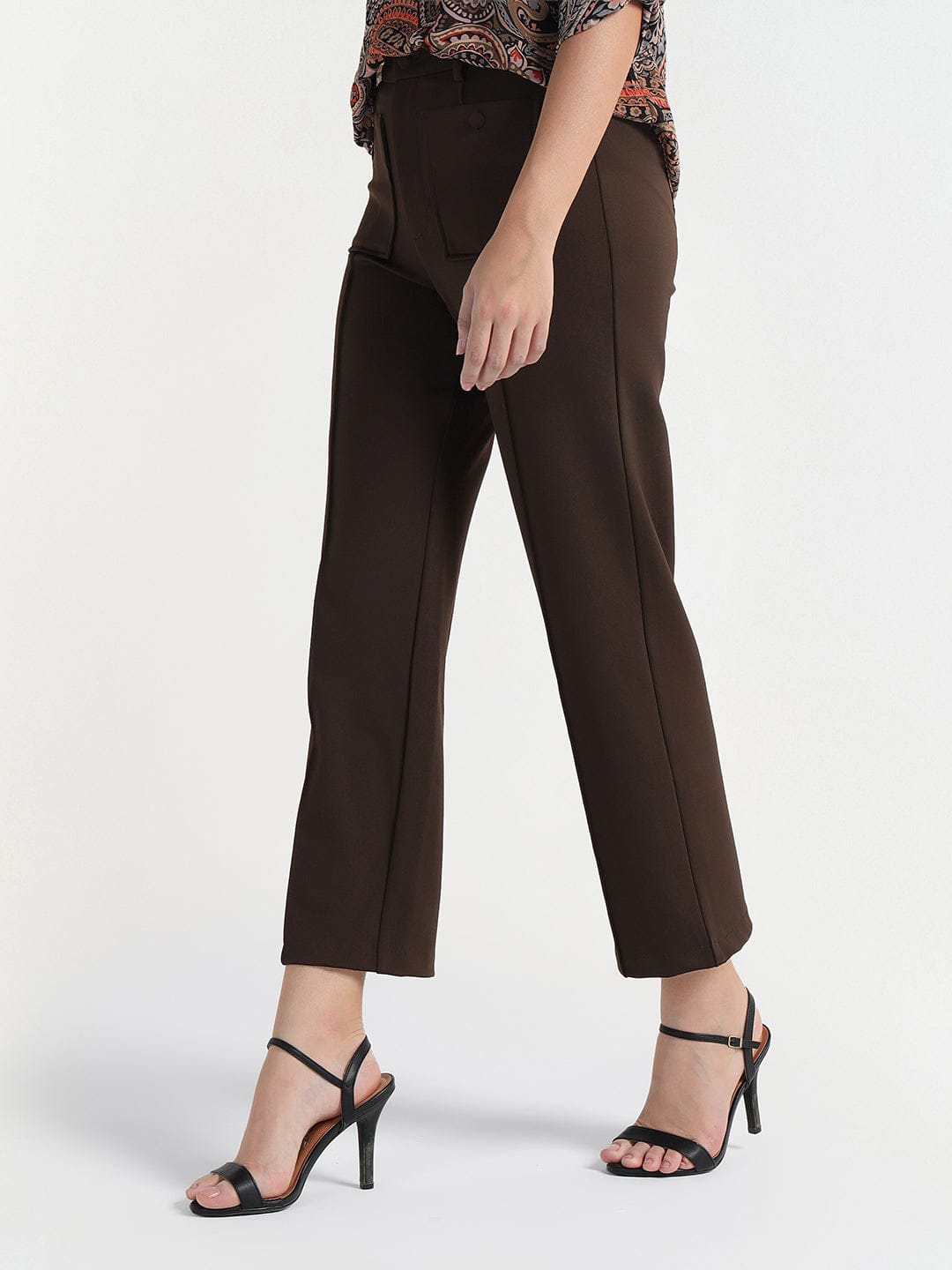 Elle Women Brown Regular Fit Solid Trouser