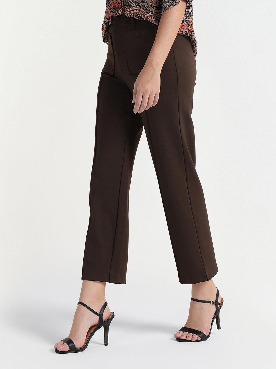 Elle Women Brown Regular Fit Solid Trouser