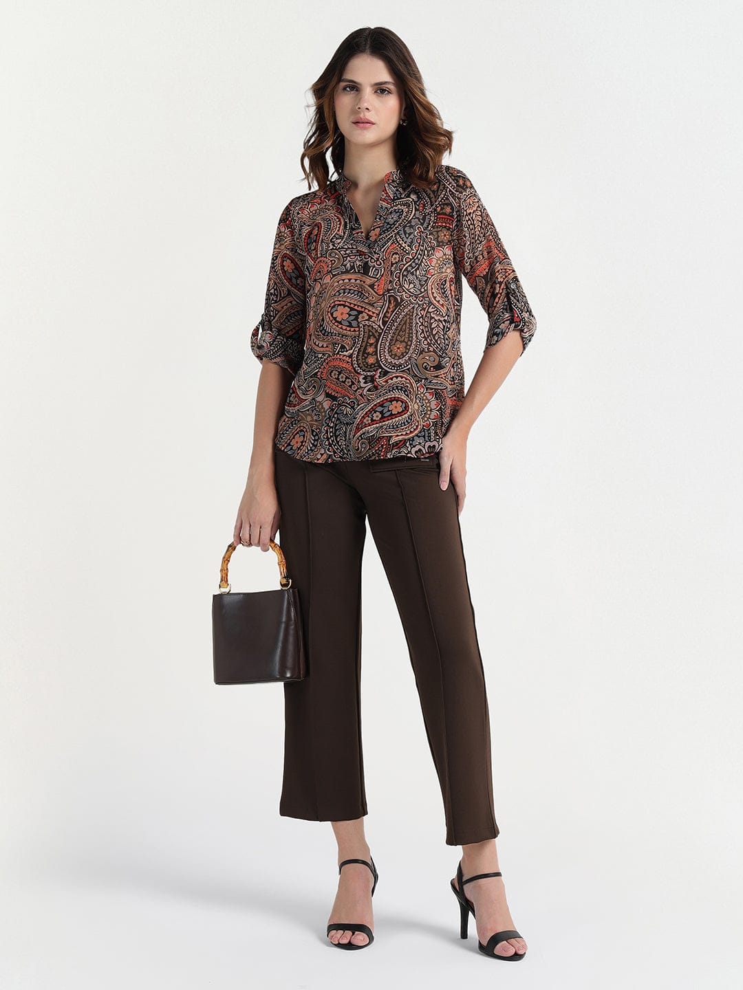 Elle Women Brown Regular Fit Solid Trouser