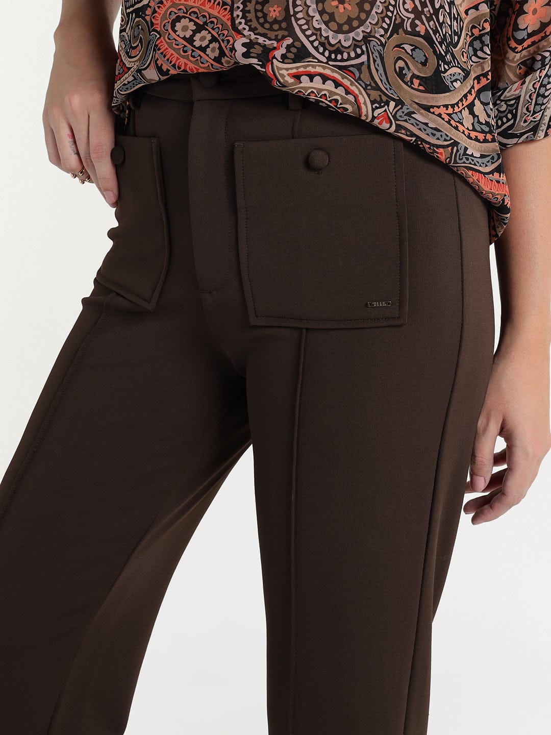 Elle Women Brown Regular Fit Solid Trouser