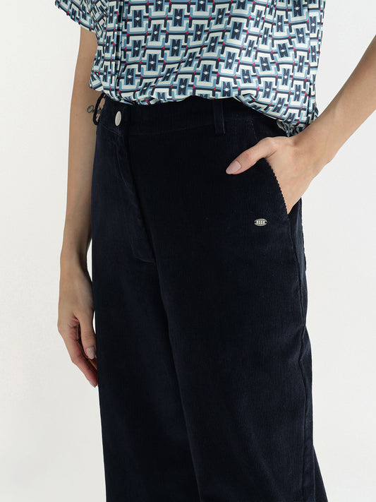 Elle Women Blue Regular Fit Solid Trouser