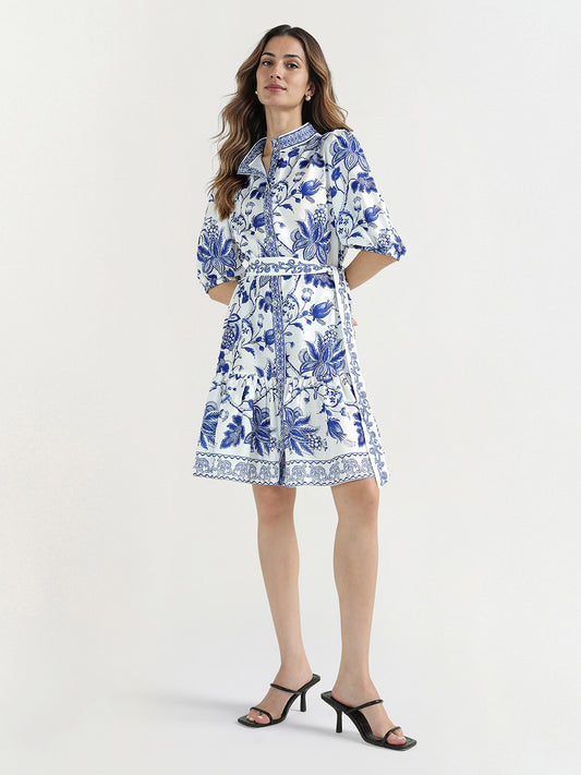 Elle Women Blue High Neck Playsuit