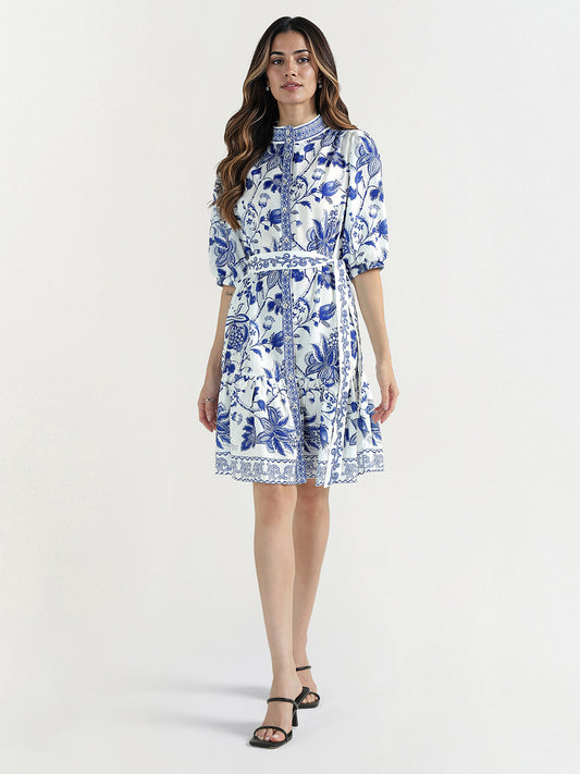 Elle Women Blue High Neck Playsuit