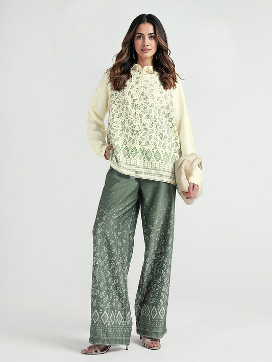 Elle Women Yellow Printed Collar Shirt