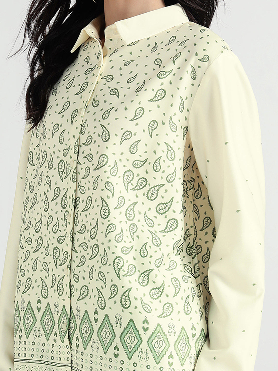 Elle Women Yellow Printed Collar Shirt