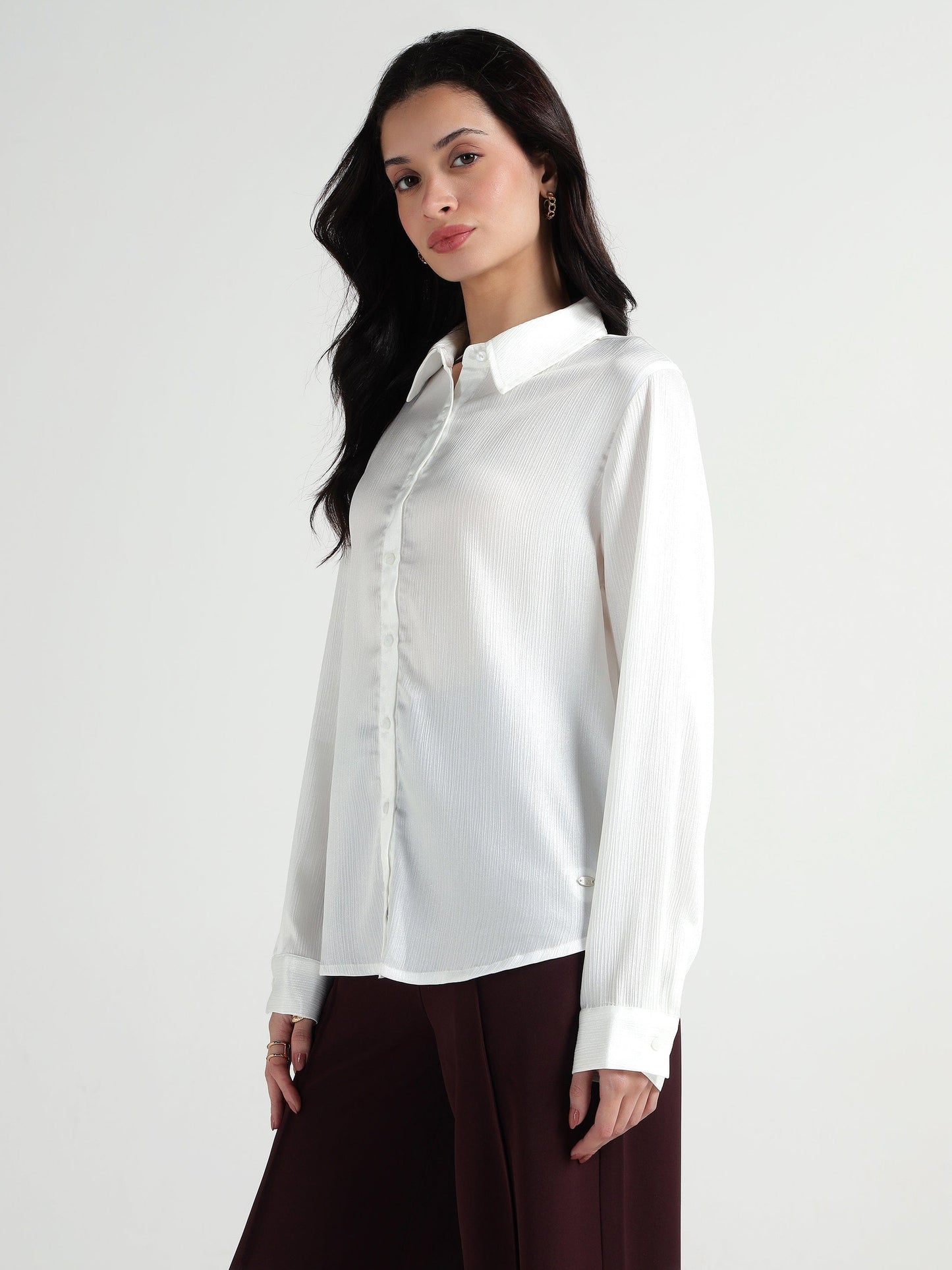 Elle Women White Plain Collar Shirt